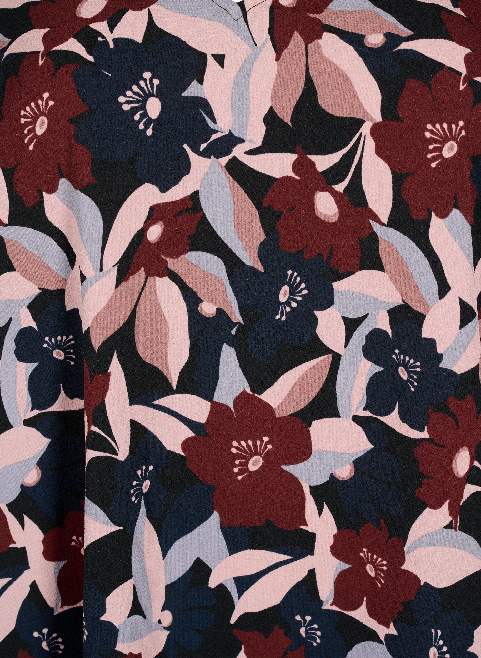 Zizzi V-hals kjole med print, Black R. Flower AOP, Packshot image number 2