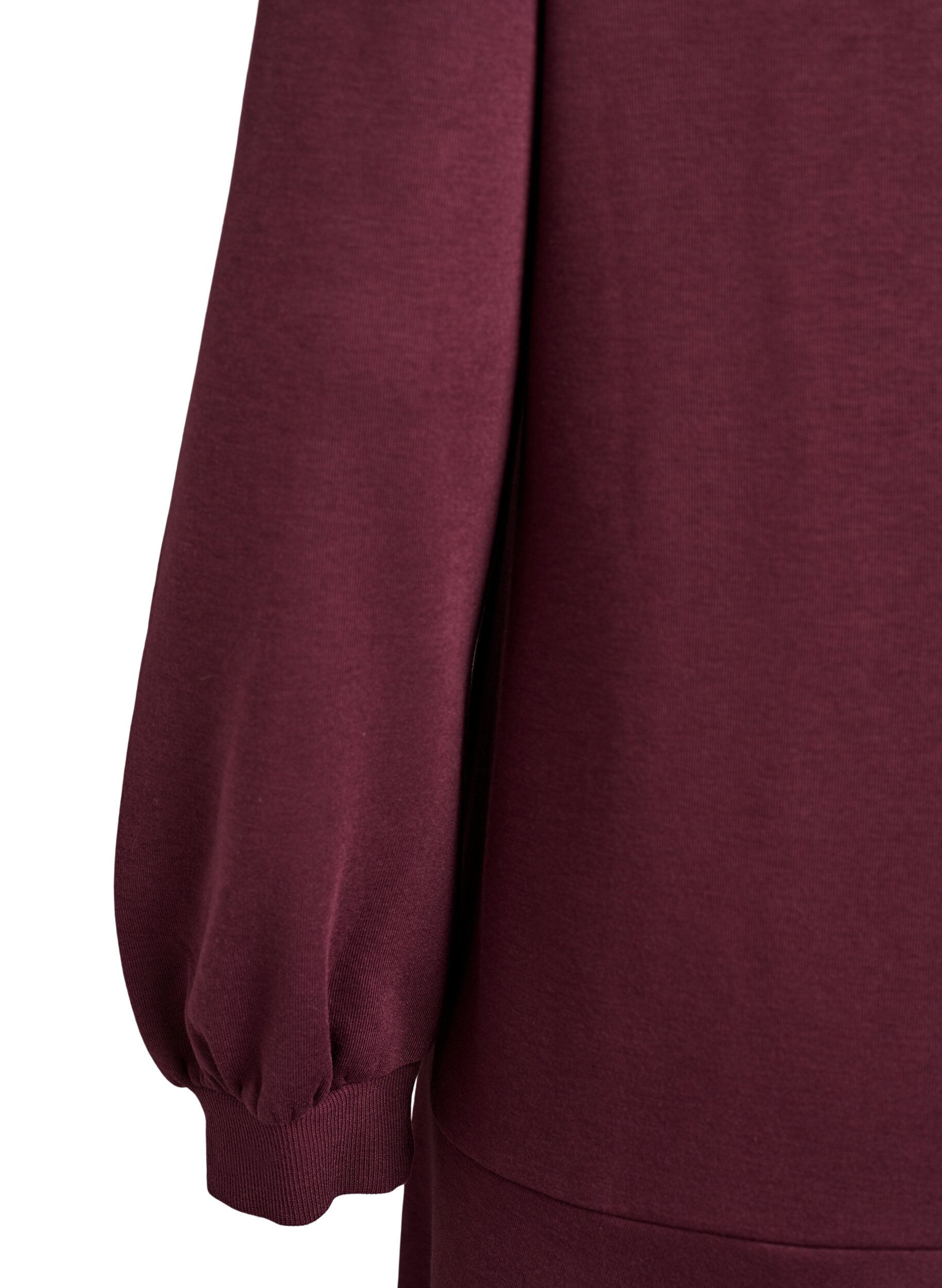 Zizzi Kort sweatkjole med fl&aelig;sedetalje, M&oslash;rk Bordeaux, Packshot image number 3