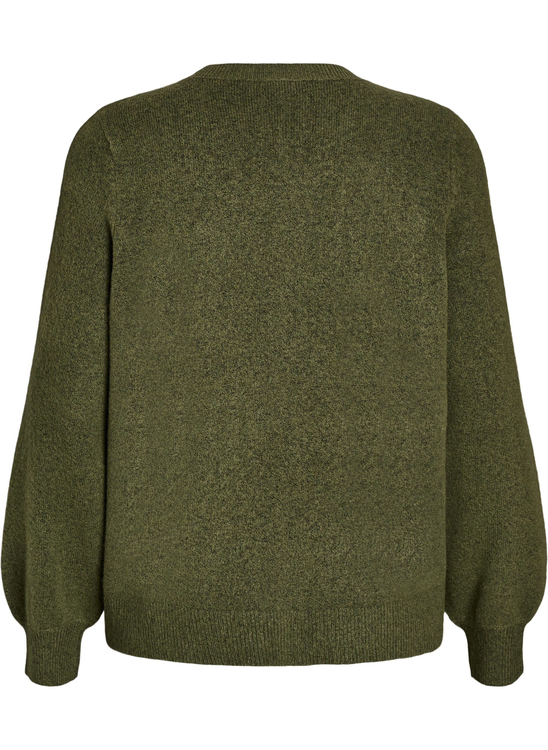 ZizziCardigan i bl&oslash;d strik med guldfarvede knapper, Gr&oslash;n, Packshot image number 1