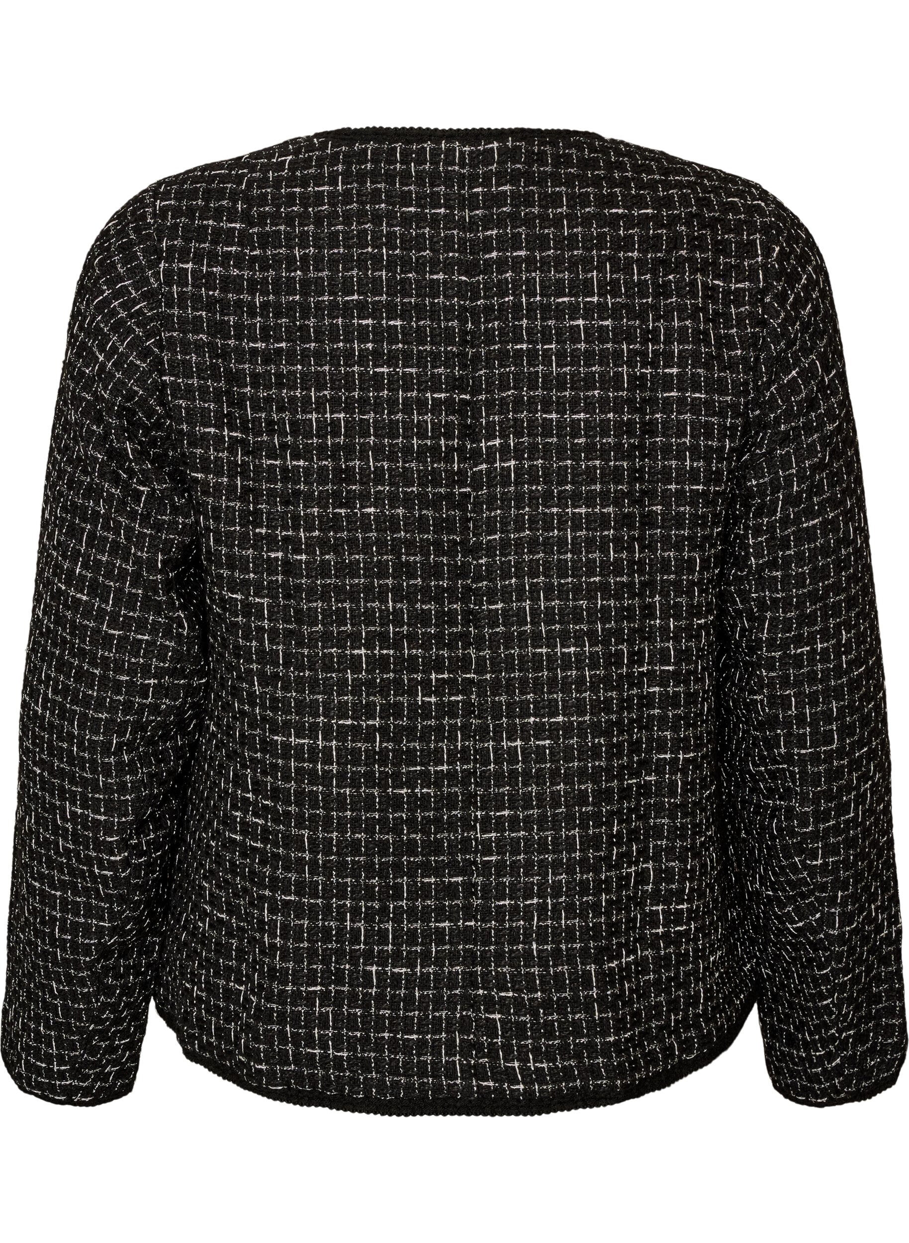 ZizziJakke i boucl&eacute; med guldfarvede knapper, Sort, Packshot image number 1