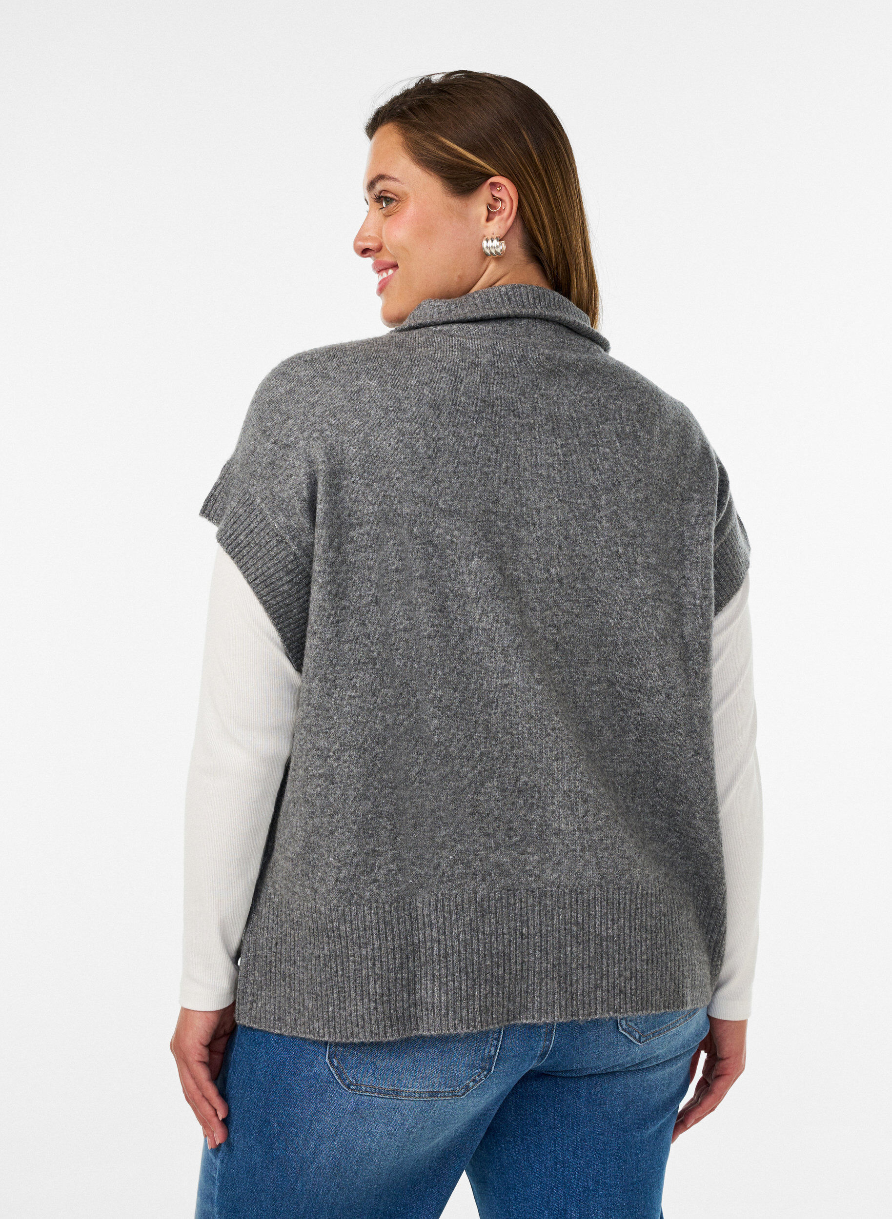 ZizziStrikvest med h&oslash;j krave og lynl&aring;s, Gr&aring;, Model image number 2