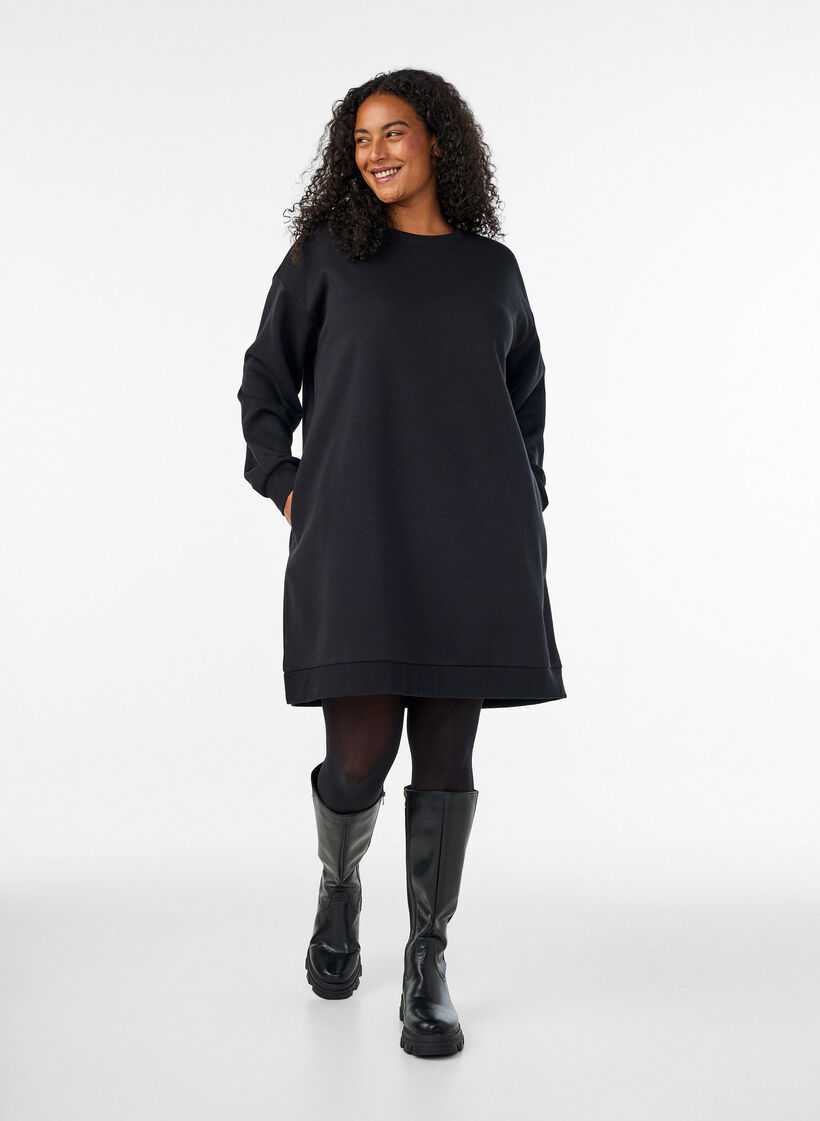 L&oslash;s sweatkjole med lommer, Sort, Model image number 1