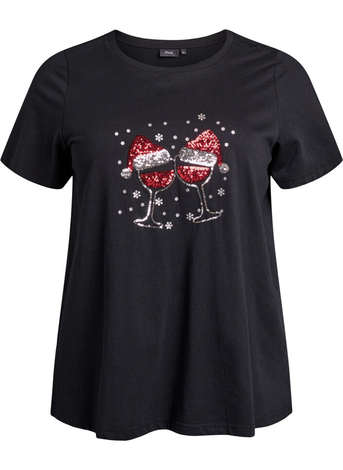 Jule t-shirt i &oslash;kologisk bomuld, Sort, Packshot image number 0