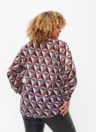 Skjorte med v-udskæring og print, Graphic Pink, Model image number 1