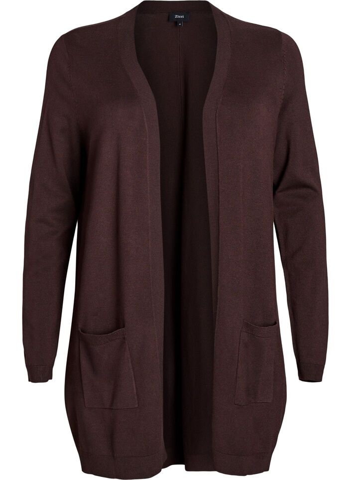 Lang strikcardigan i viskosemix, Brun, Packshot image number 0