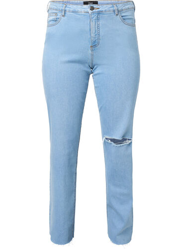 Højtaljede Gemma jeans hul på knæet - Blå - 42-60 - Zizzi