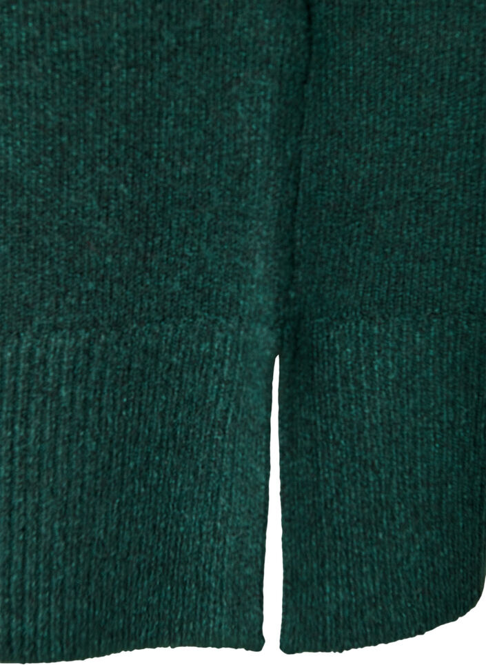 Kort strikkjole med b&oslash;lgede kanter og slidser, Gr&oslash;n, Packshot image number 3
