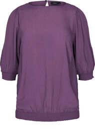 Viskose bluse med 3/4 ærmer og smock, Vintage Violet
