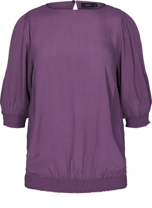 Viskose bluse med 3/4 ærmer og smock, Vintage Violet, Packshot image number 0