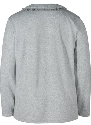 Bluse med flæsekrave og dekorative knapper, Light Grey Melange, Packshot image number 1