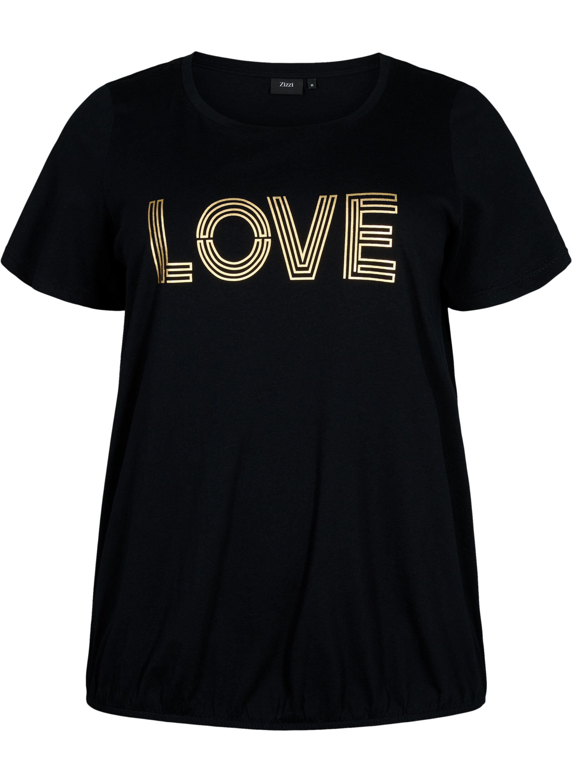 Zizzi Bomulds t-shirt med folieprint, Black W. Love, Packshot image number 0