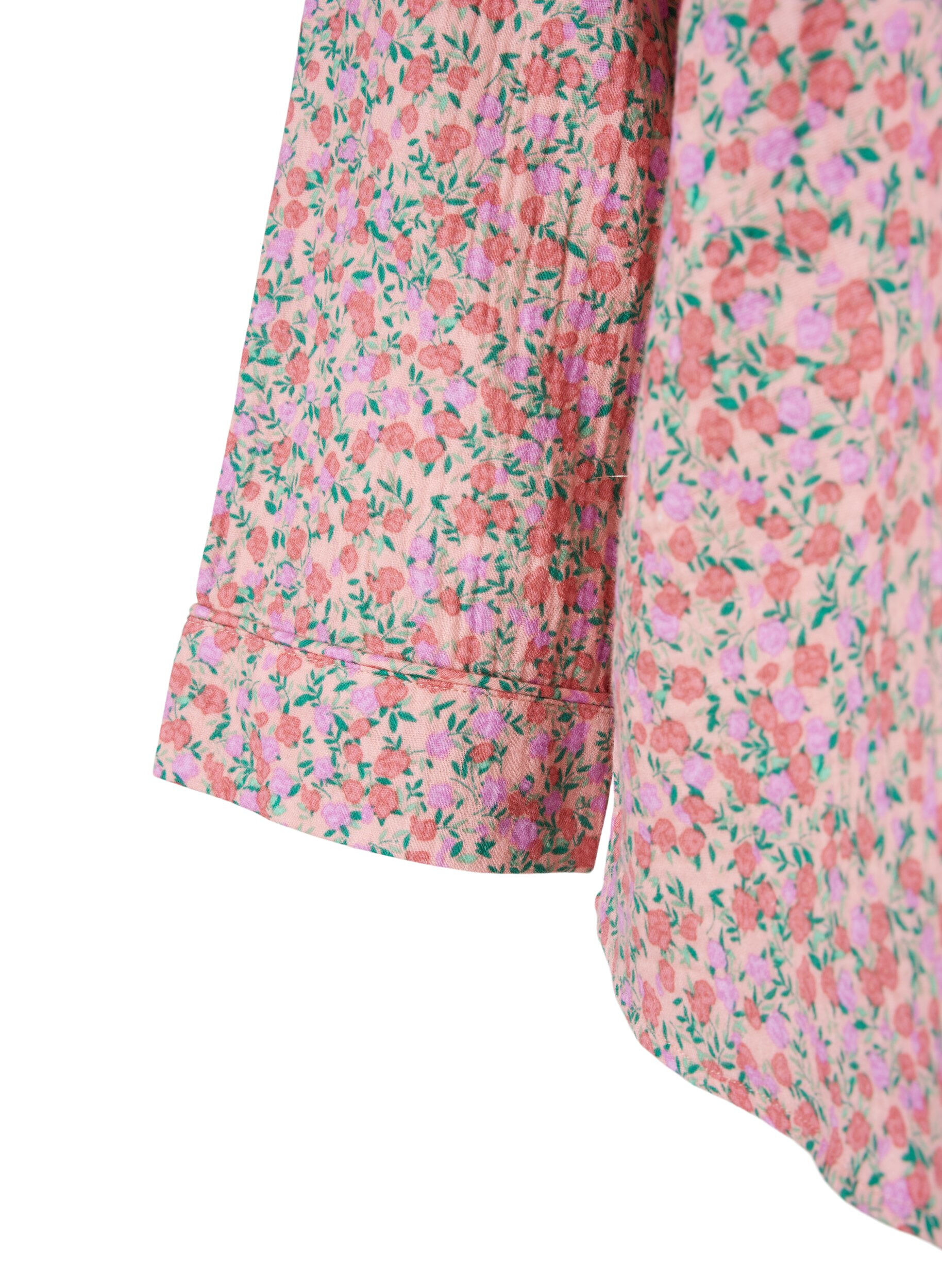 Zizzi Bomulds natskjorte med blomsterprint, Powder Pink, Packshot image number 3