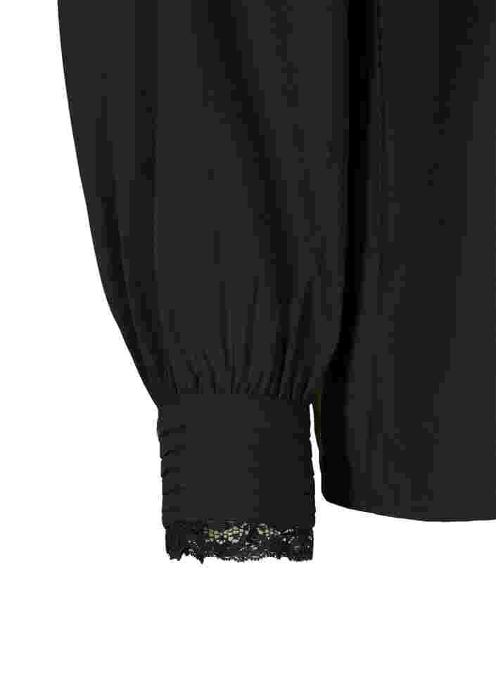 Langærmet bluse med v-udskæring, Black, Packshot image number 3