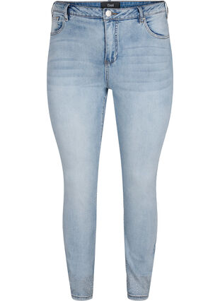Amy jeans med høj talje og dekorative sten , Light blue, Packshot image number 0