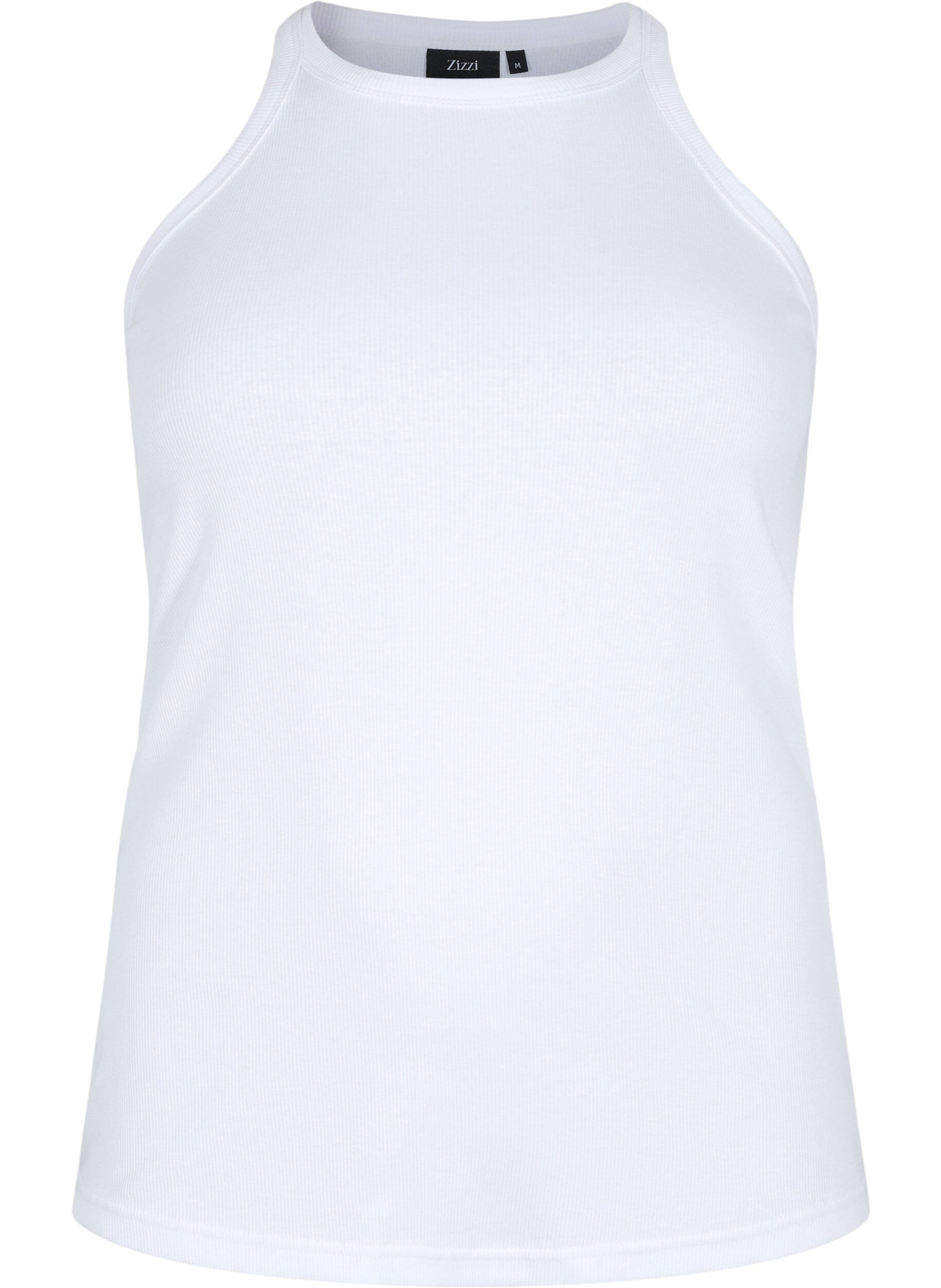 Zizzi Ribbet tanktop i bomuld, Bright White, Packshot image number 0