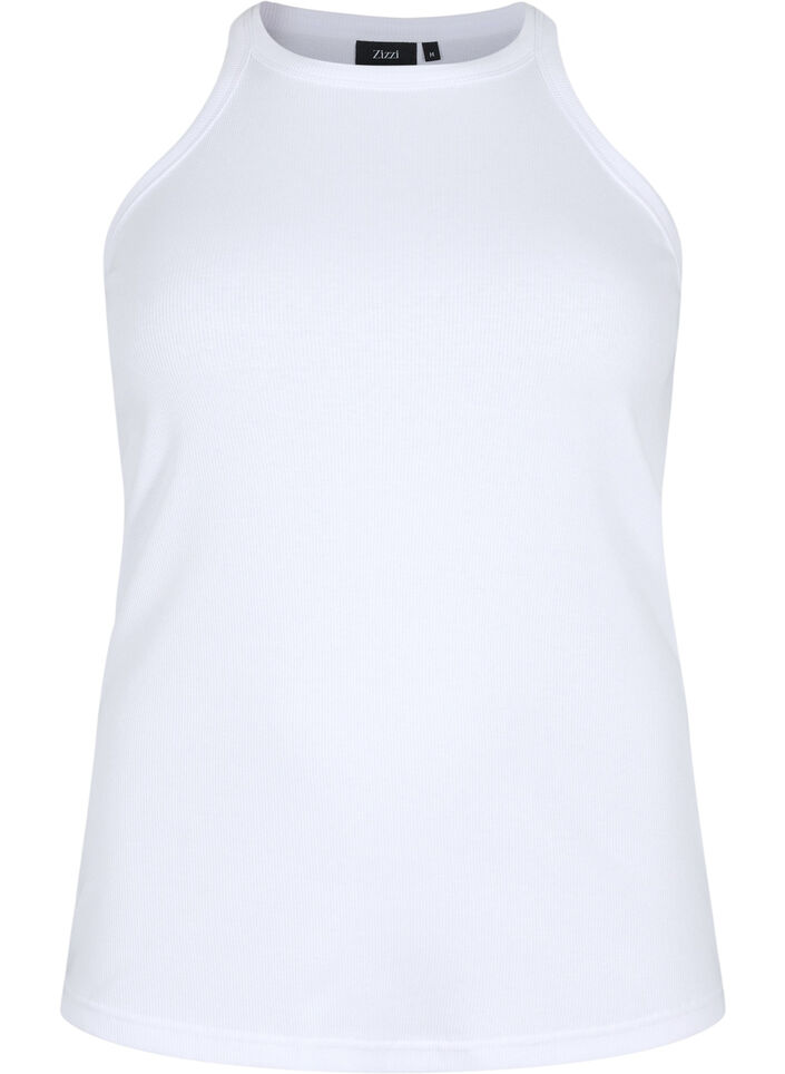 Ribbet tanktop i bomuld, Bright White, Packshot image number 0