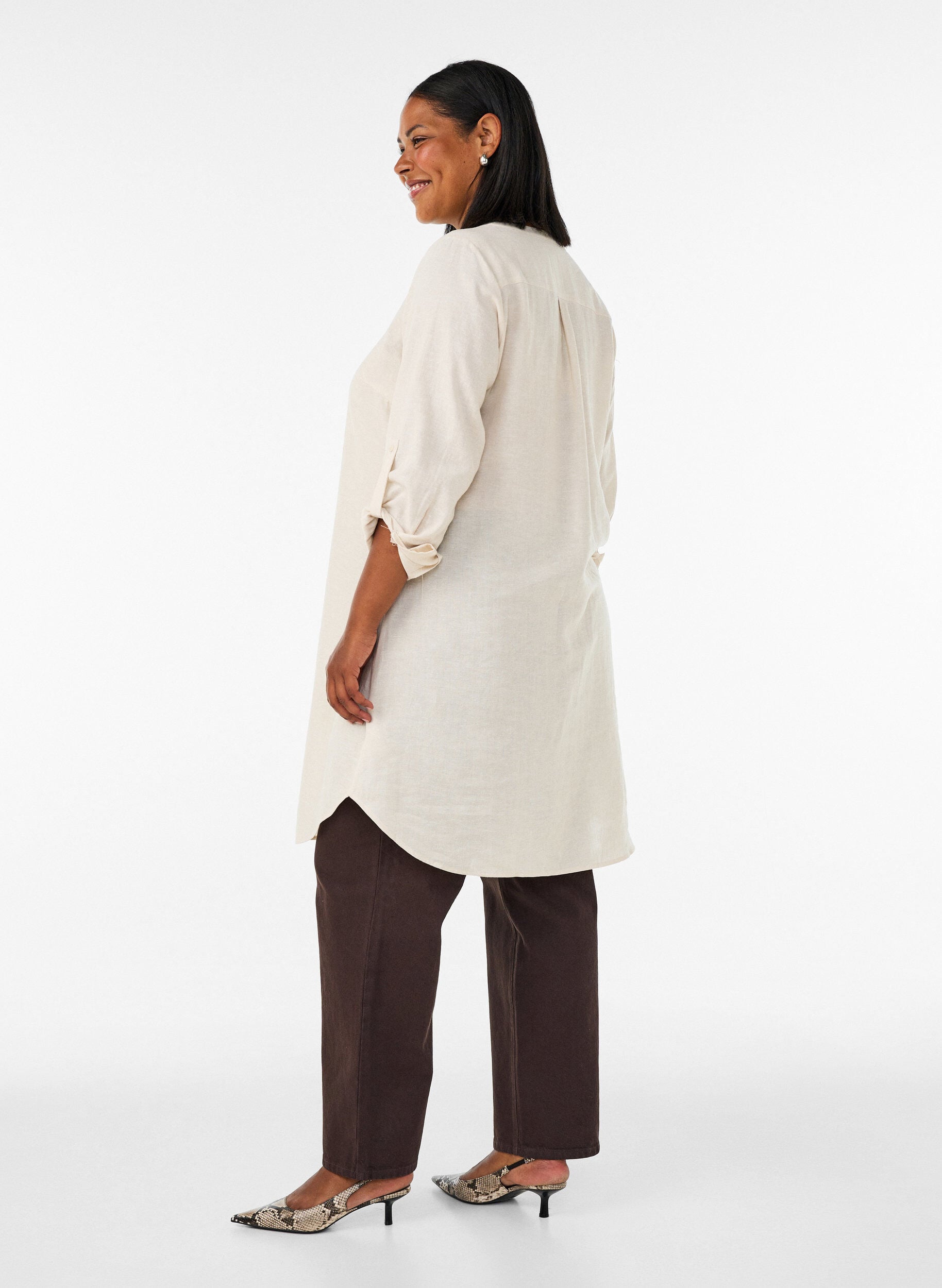 ZizziLang skjorte i h&oslash;r og viskose, Beige, Model image number 2