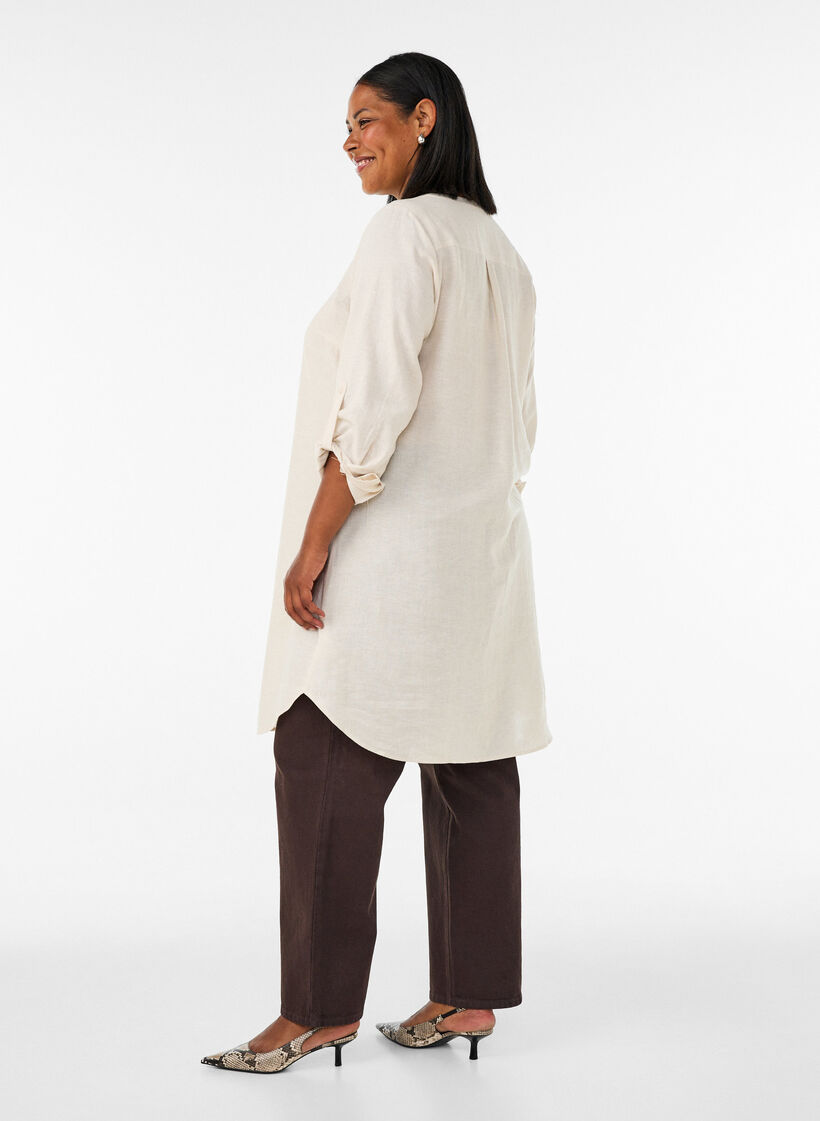 Lang skjorte i h&oslash;r og viskose, Beige, Model image number 2