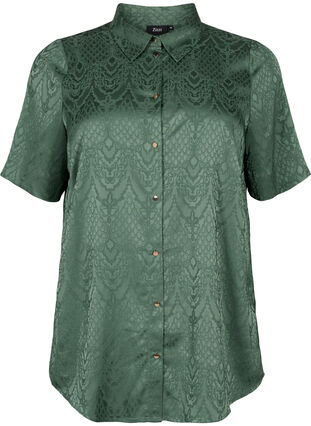 Lang skjorte med strukturmønster, Duck Green, Packshot image number 0