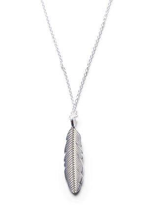 Sølvfarvet halskæde med bladformet vedhæng , Silver, Packshot image number 0