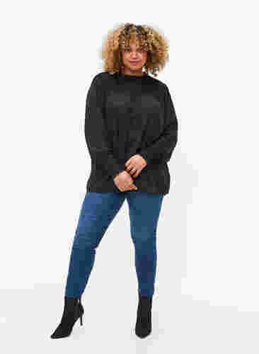 Langærmet bluse med smock , Black, Model image number 2