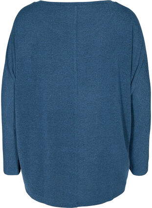 Ensfarvet bluse med lange ærmer, Dark Blue, Packshot image number 1