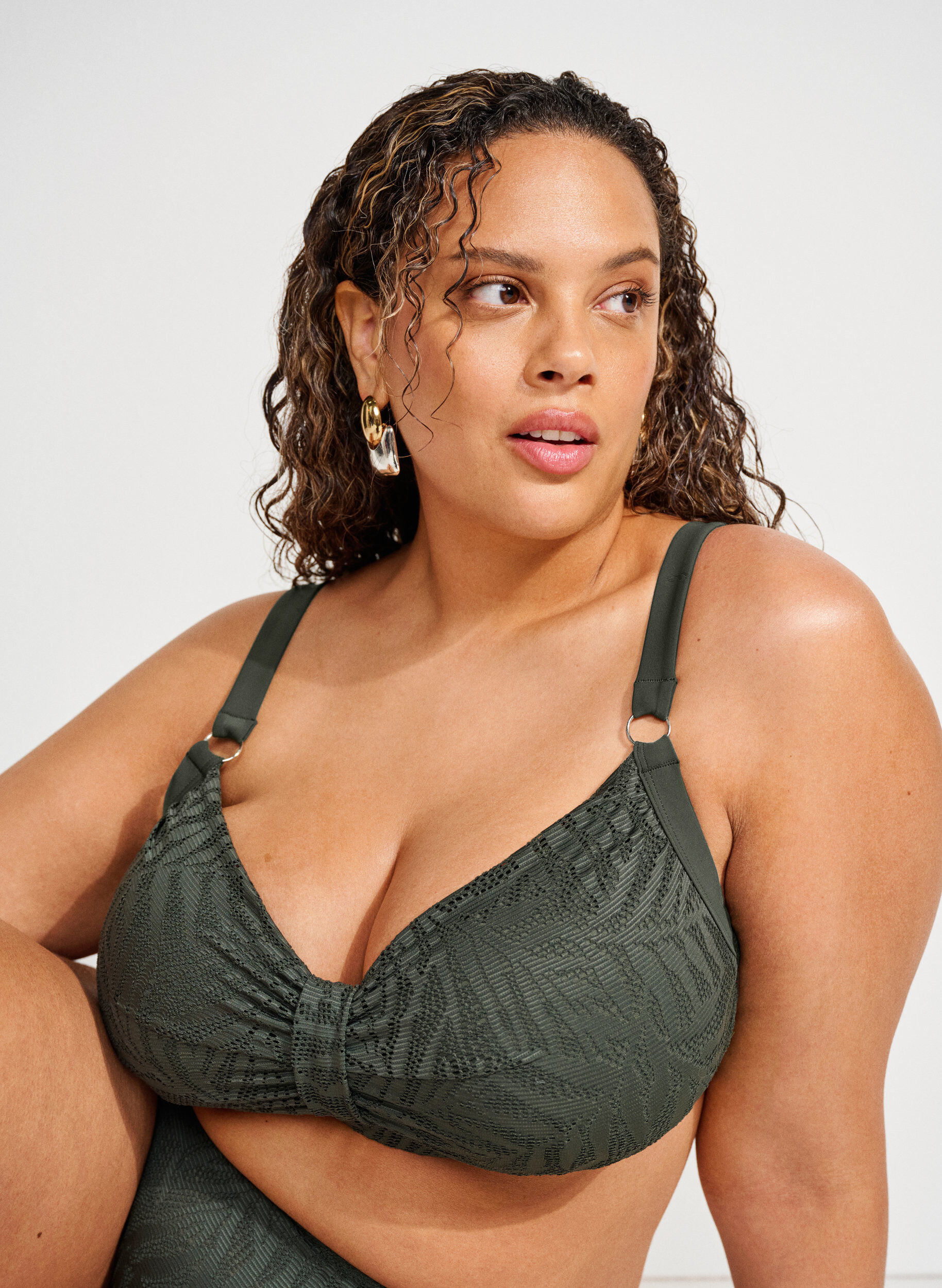 Zizzi Bikini-bh med struktureret mesh og udtagelige indl&aelig;g, Gr&oslash;n, Image image number 0