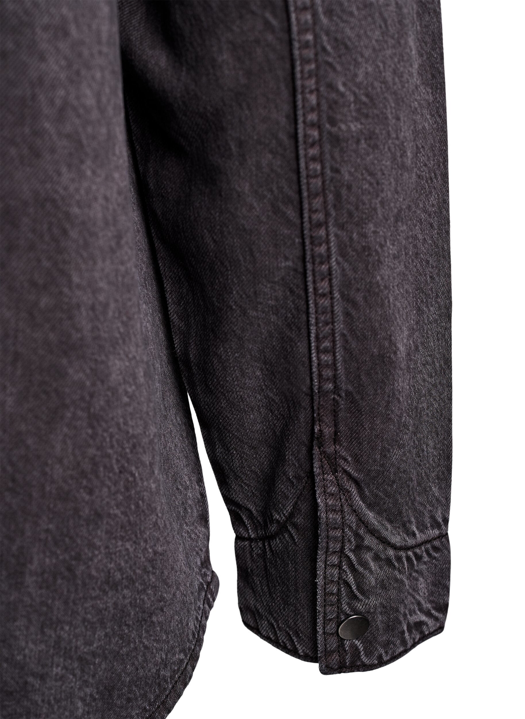 Zizzi Denimskjorte med brystlommer , Gr&aring;, Packshot image number 3