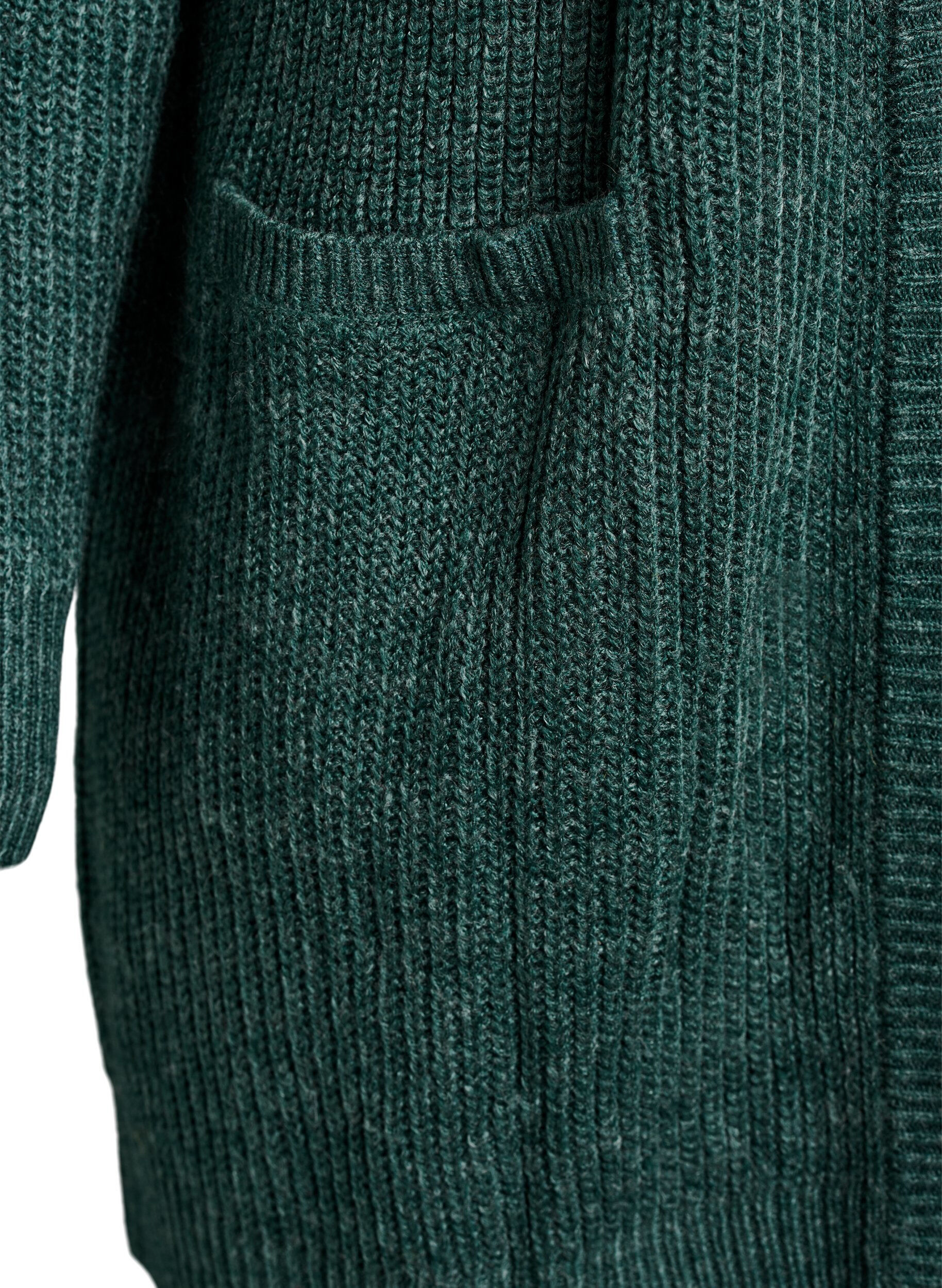 Zizzi FLASH - Lang ribstrikket cardigan med lommer, Gr&oslash;n, Packshot image number 3