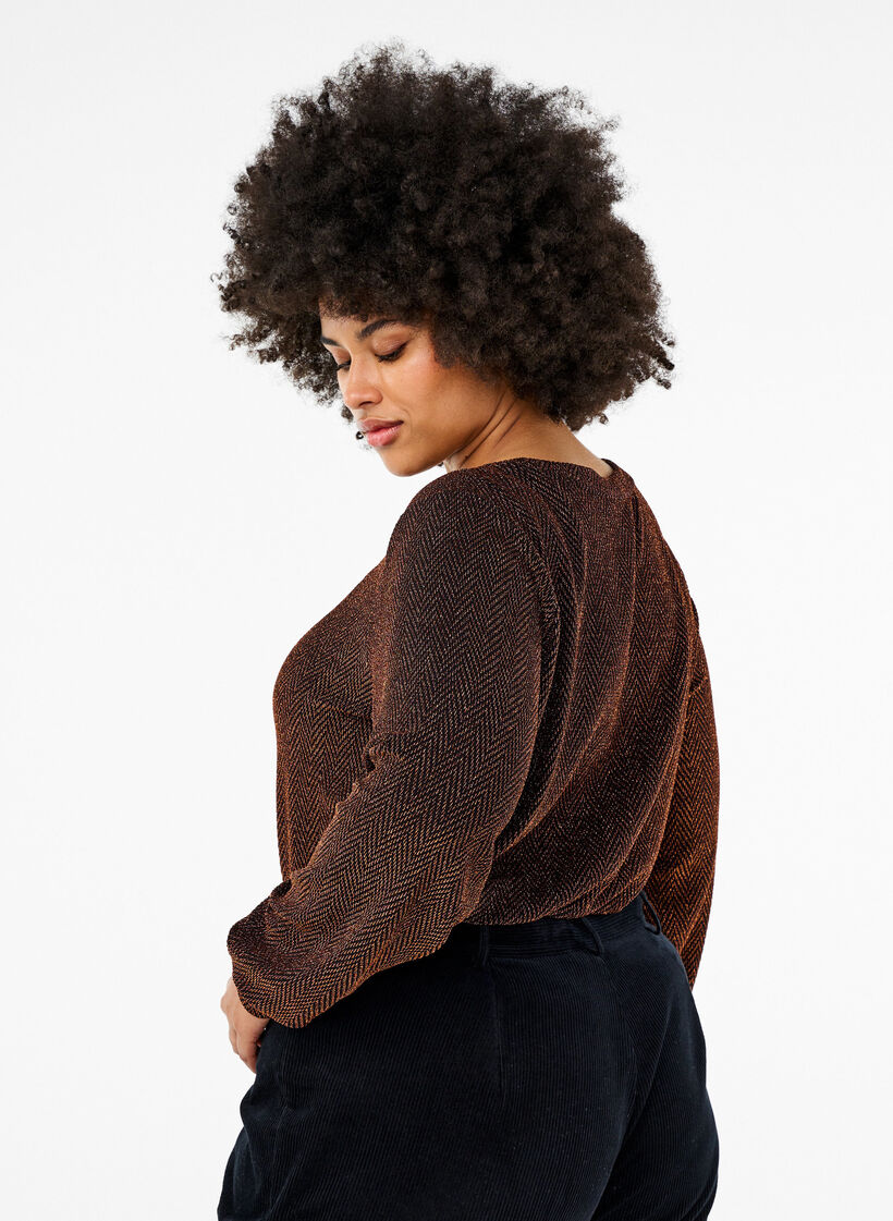 Bluse med glimmer mønster, Copper ZigzagShimmer, Model image number 1