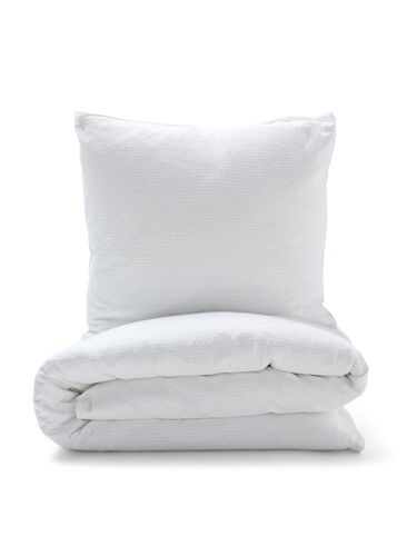Ternet sengesæt i bomuld, White/White Check, Packshot image number 0