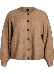 Ribstrikket cardigan med knapper, Brun