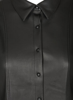 Imiteret læderkjole med 3/4 pufærmer, Black, Packshot image number 2