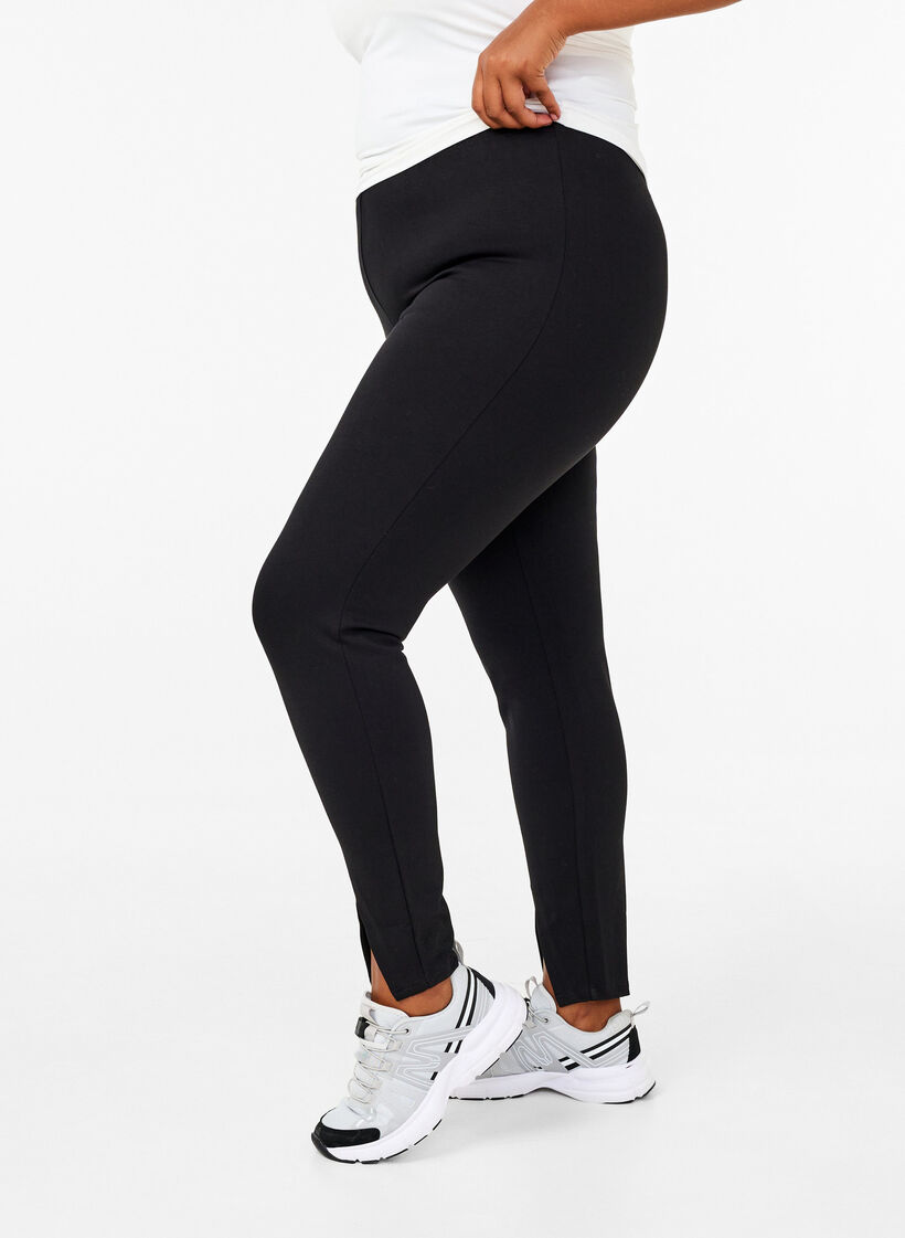 Viskose leggings med slids foran, Black, Model image number 0