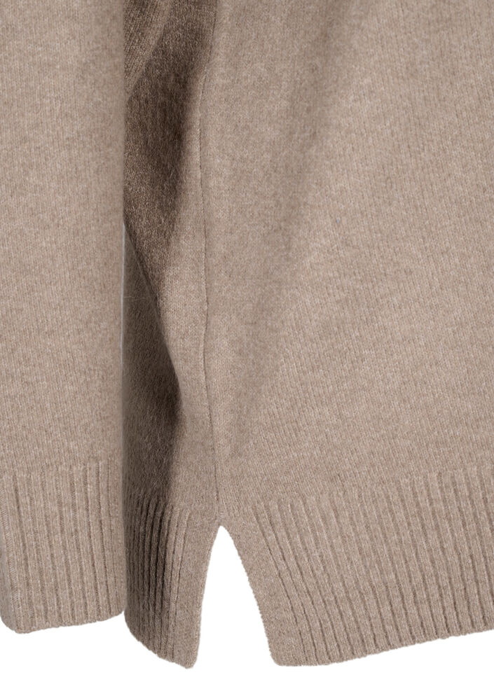 Strikbluse med v-hals, Desert Taupe Melange, Packshot image number 3