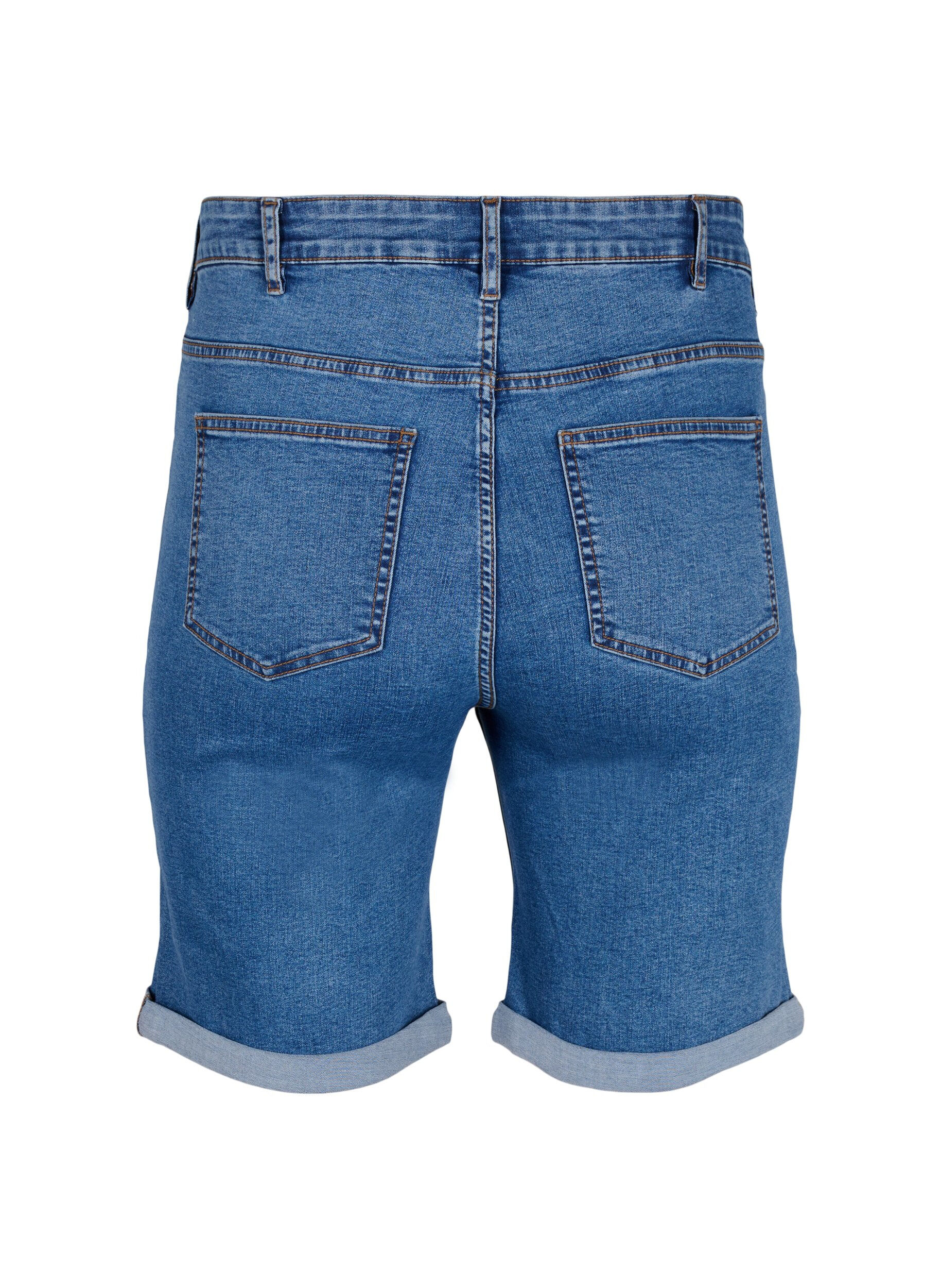 Zizzi T&aelig;tsiddende denimshorts med h&oslash;j talje, Blue Denim, Packshot image number 1