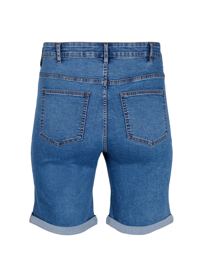T&aelig;tsiddende denimshorts med h&oslash;j talje, Blue Denim, Packshot image number 1