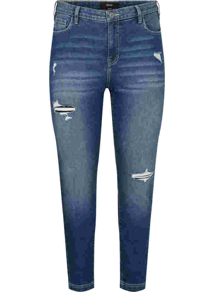 Ripped Amy jeans med super slim fit, Blue denim, Packshot image number 0