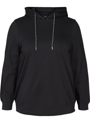 Bomulds sweatshirt med hætte, Black, Packshot image number 0