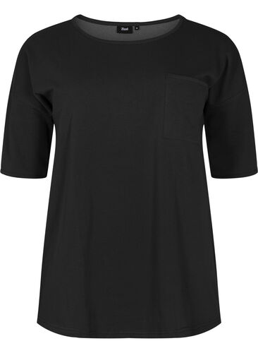Bluse med 1/2 ærmer, Black, Packshot image number 0