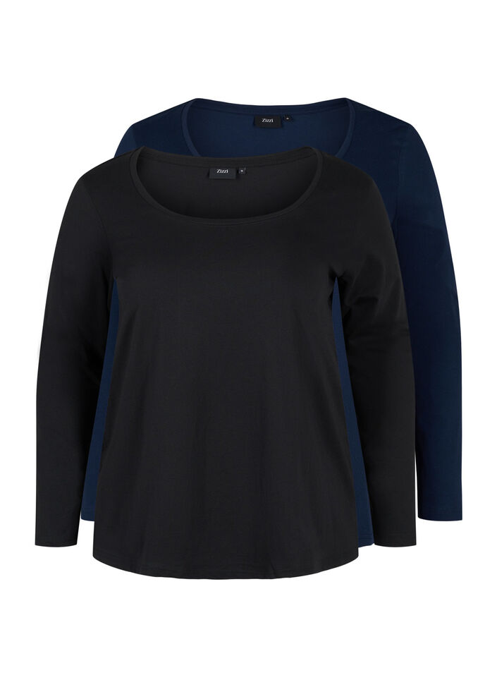 2-pak basis bluse i bomuld, Black/Navy B, Packshot image number 0