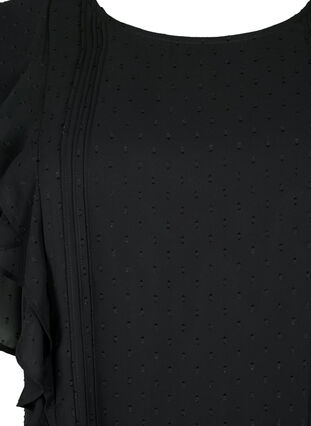 Kortærmet bluse med flæser og prikket mønster, Black, Packshot image number 2