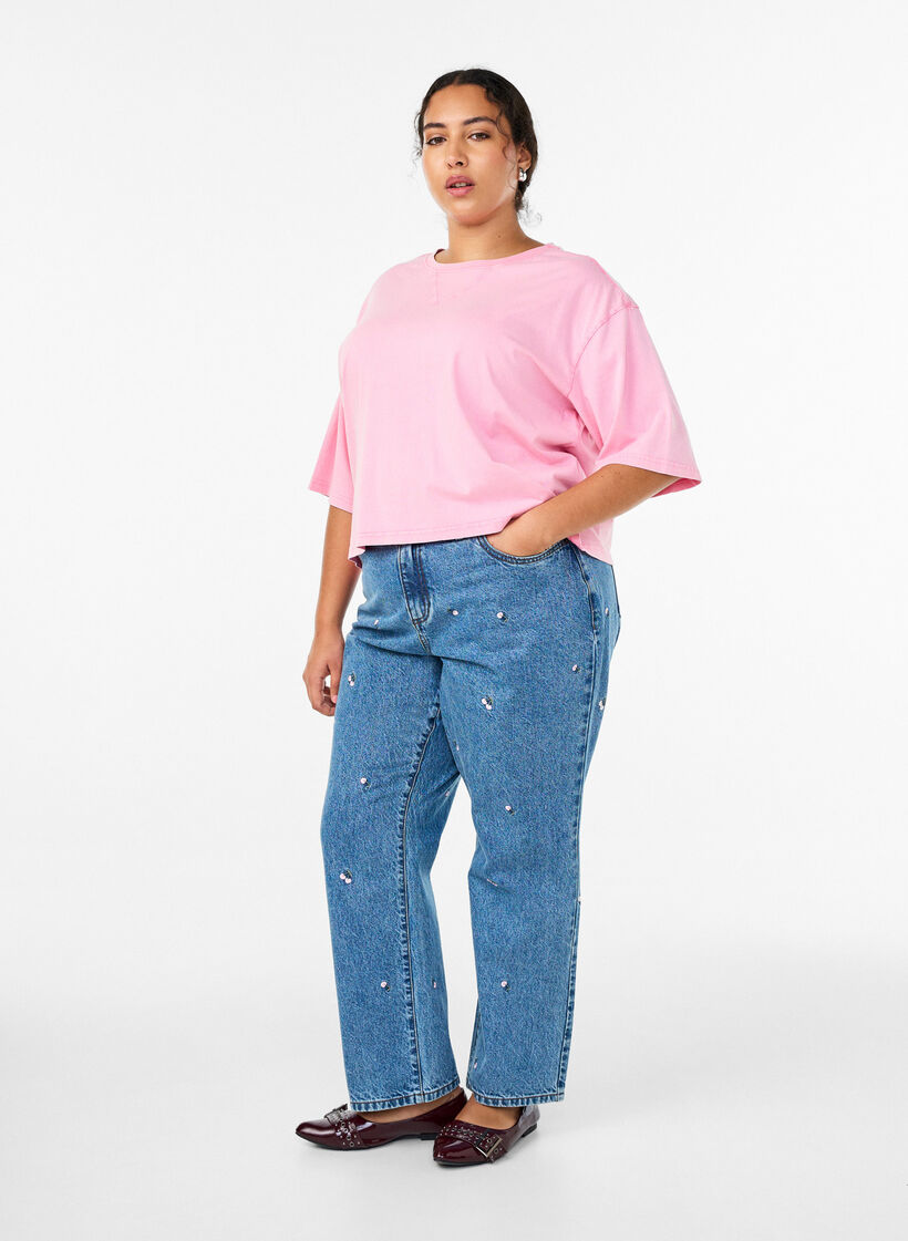 Højtaljede Gemma jeans med broderede detaljer, Blå, Model image number 0