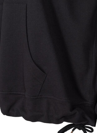 Bomulds sweatshirt med hætte og lomme, Black, Packshot image number 3