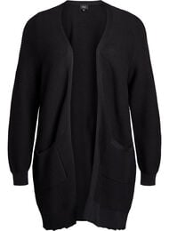 Lang ribstrikket cardigan i bomuld, Sort