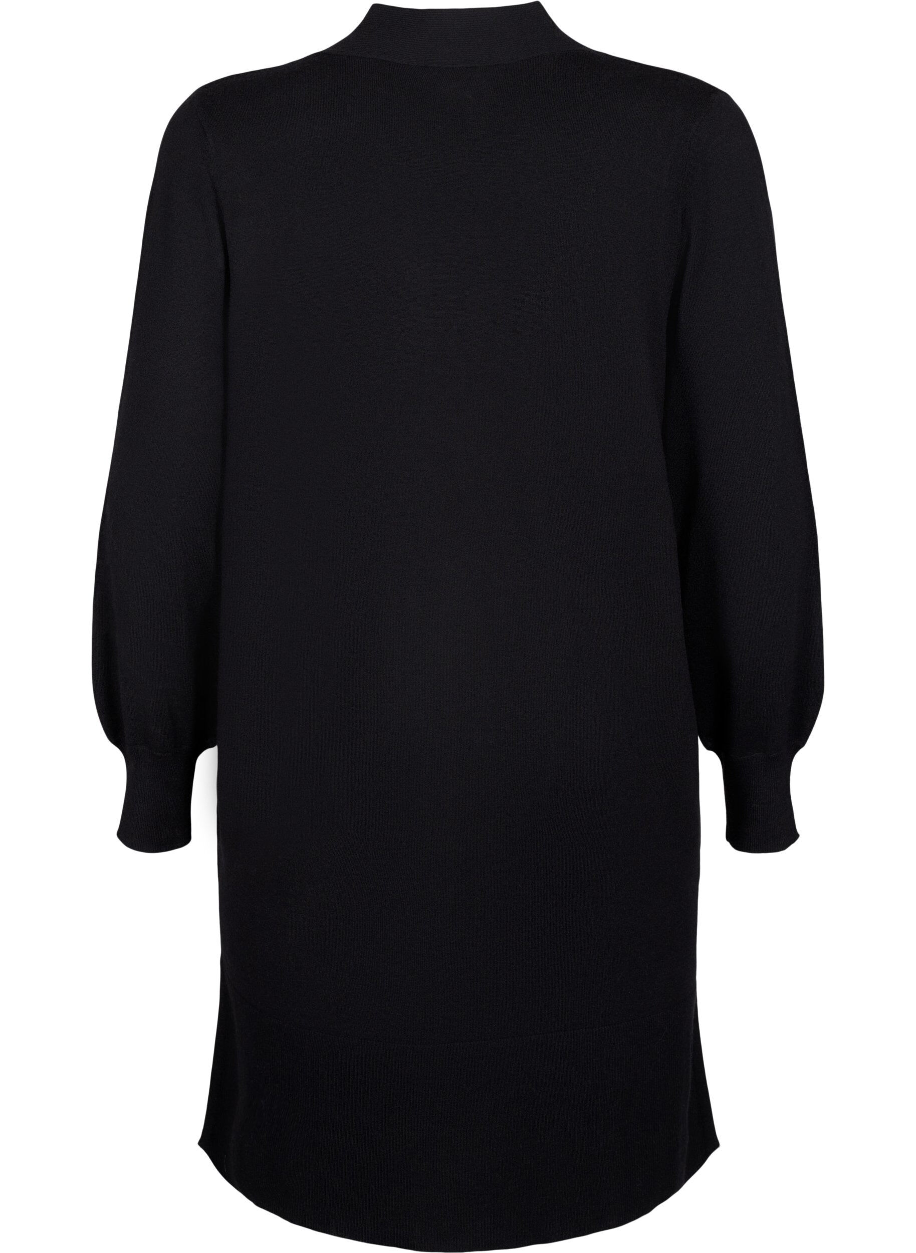 Zizzi Lang strikket cardigan med lommer, Black, Packshot image number 1