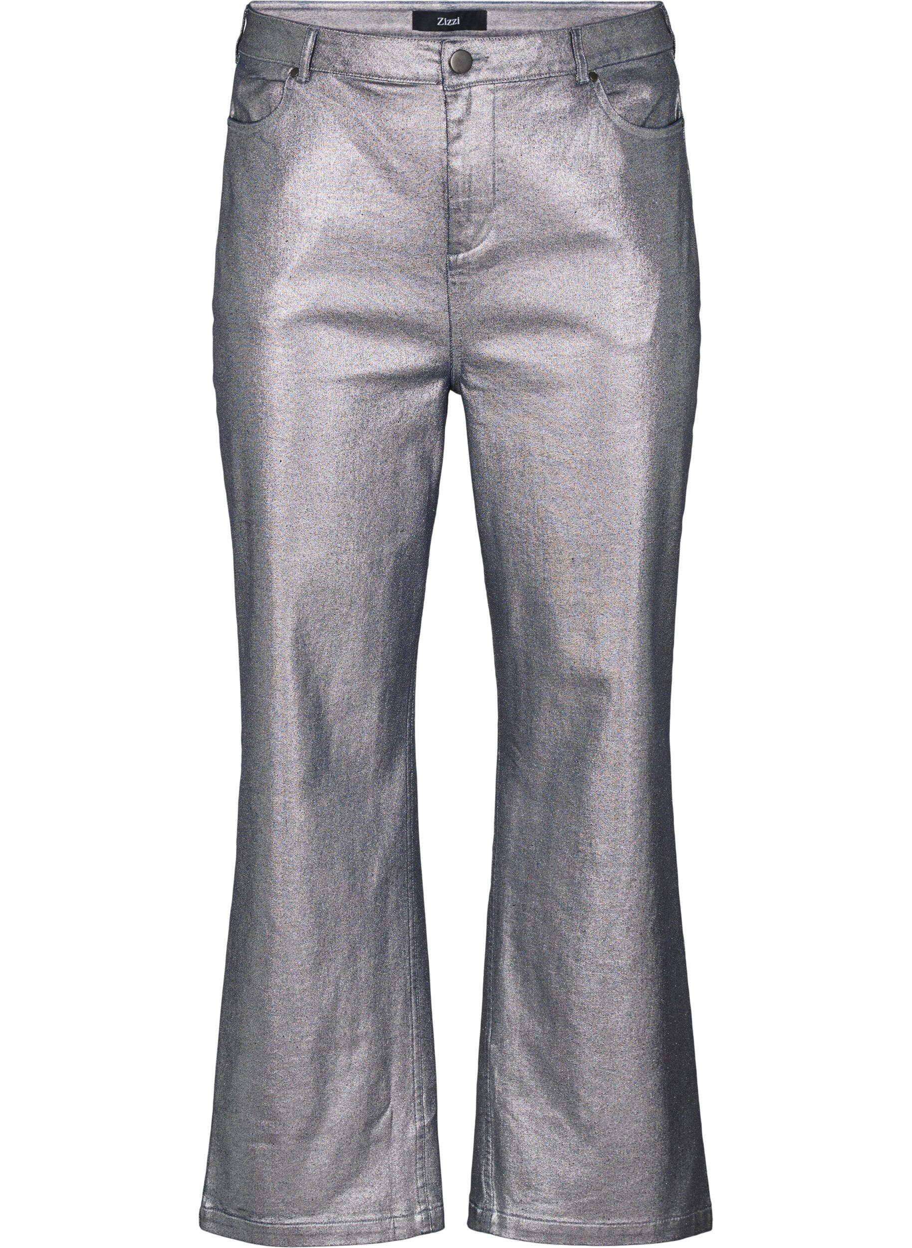 Zizzi S&oslash;lv coatede jeans med h&oslash;j talje, Gun Silver , Packshot image number 0