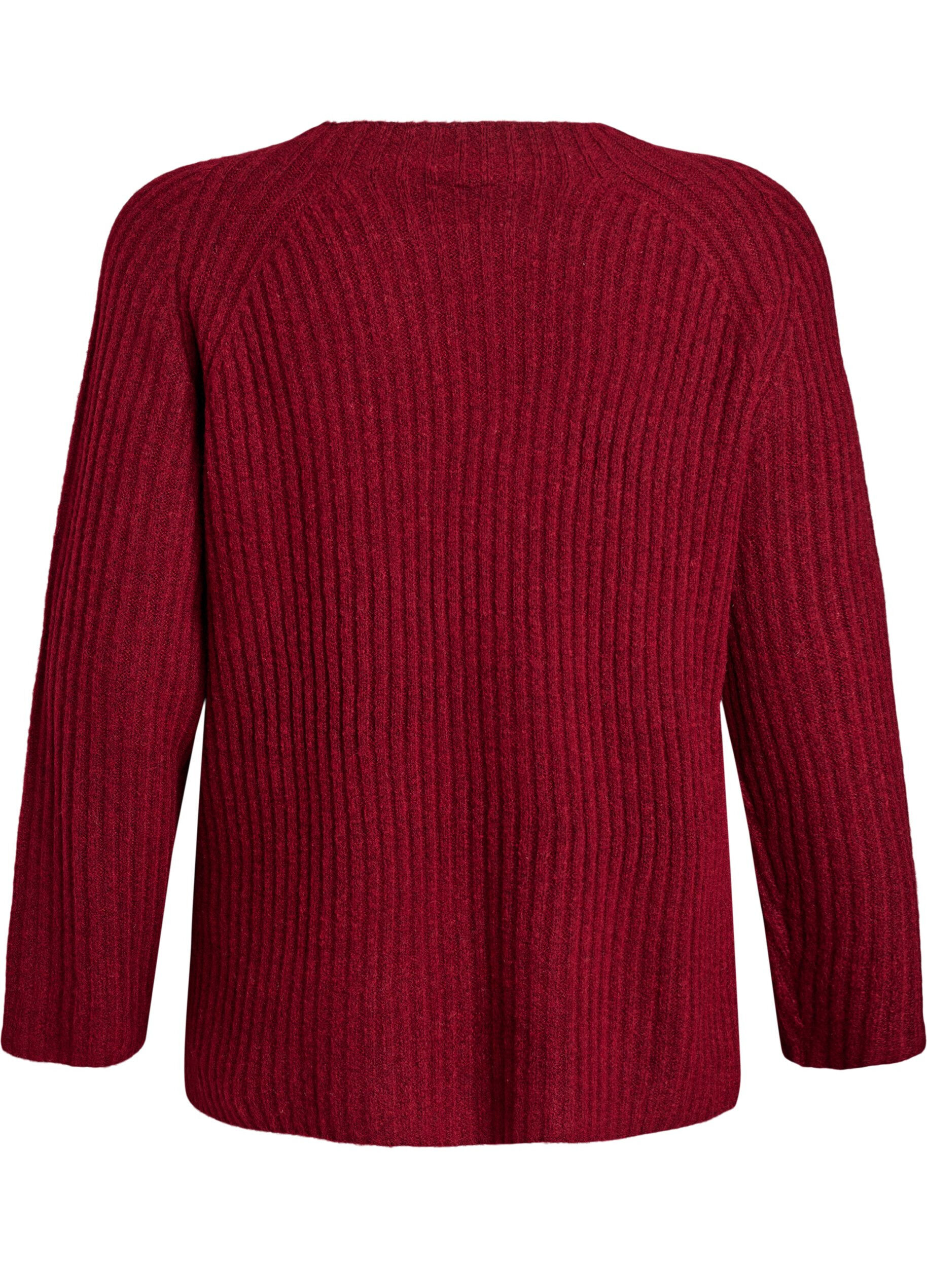 Zizzi Ribstrikket sweater med dekorative knapper, R&oslash;d, Packshot image number 1