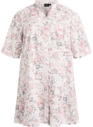 Kjole i bomuld med blomsterprint og broderie anglaise, Vanilla