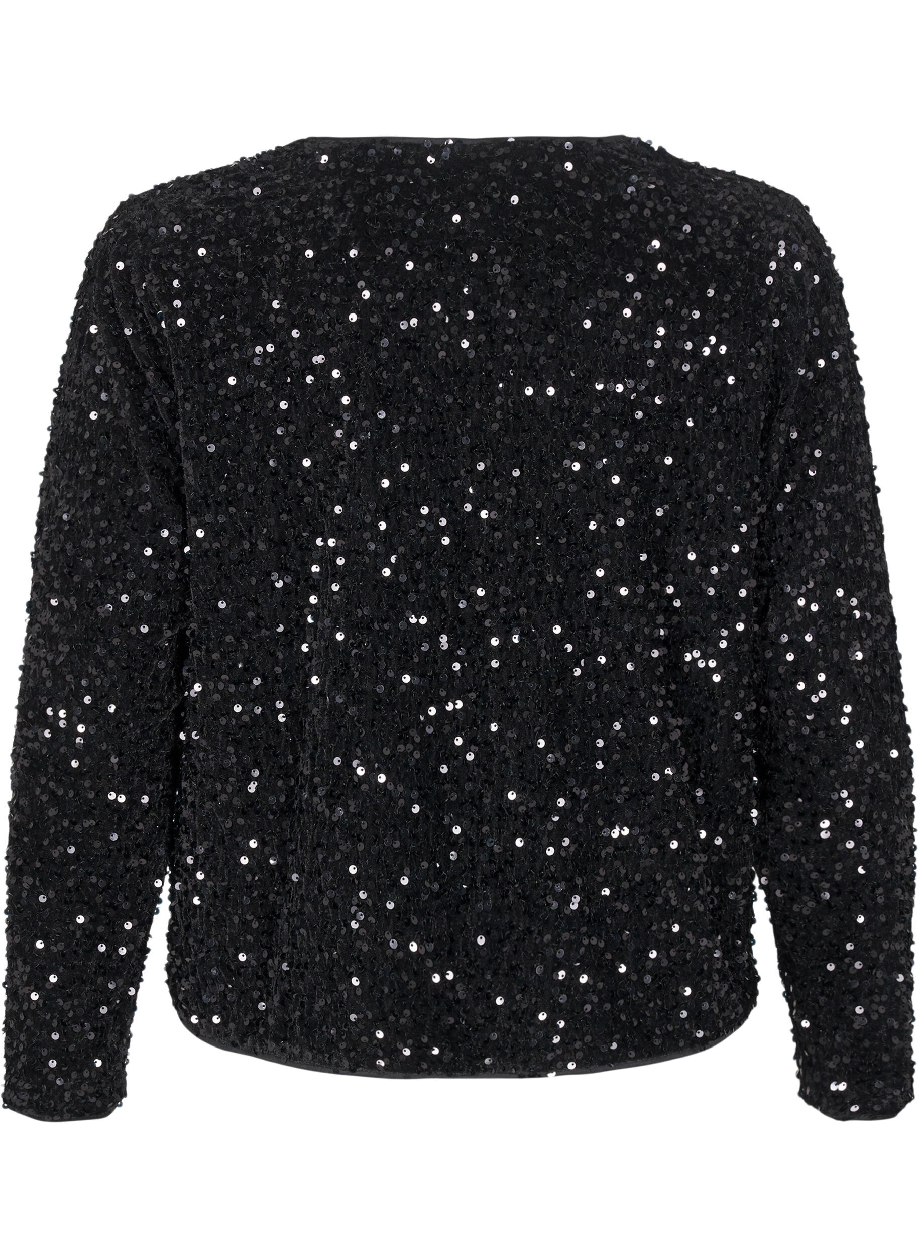 Zizzi Paillet bluse med bindedetaljer, Black, Packshot image number 1